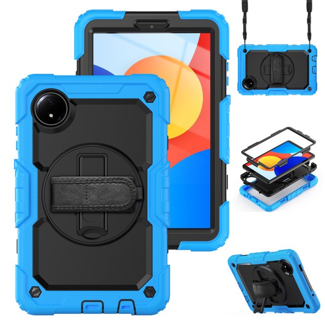 XYX For Xiaomi Redmi Pad SE 8.7 inch 2024, 360 Rotating Shockproof Cover with Stand, Screen Protector, Shoulder Strap, Sky Blue