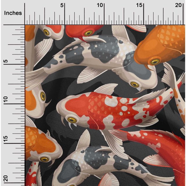 oneOone Tissu en Coton Noir Cambrique Motif Poisson Koi Océan Tissu pour Robe Tissu Imprimé au Mètre 56 Pouces de Large