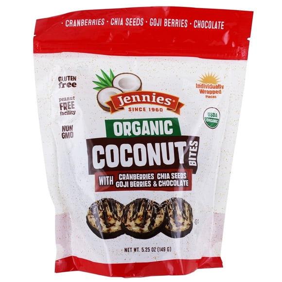 Jennies - Organic Coconut Bites With Cranberries, Chia Seeds, Goji Berries & Chocolate - 5.25 oz.