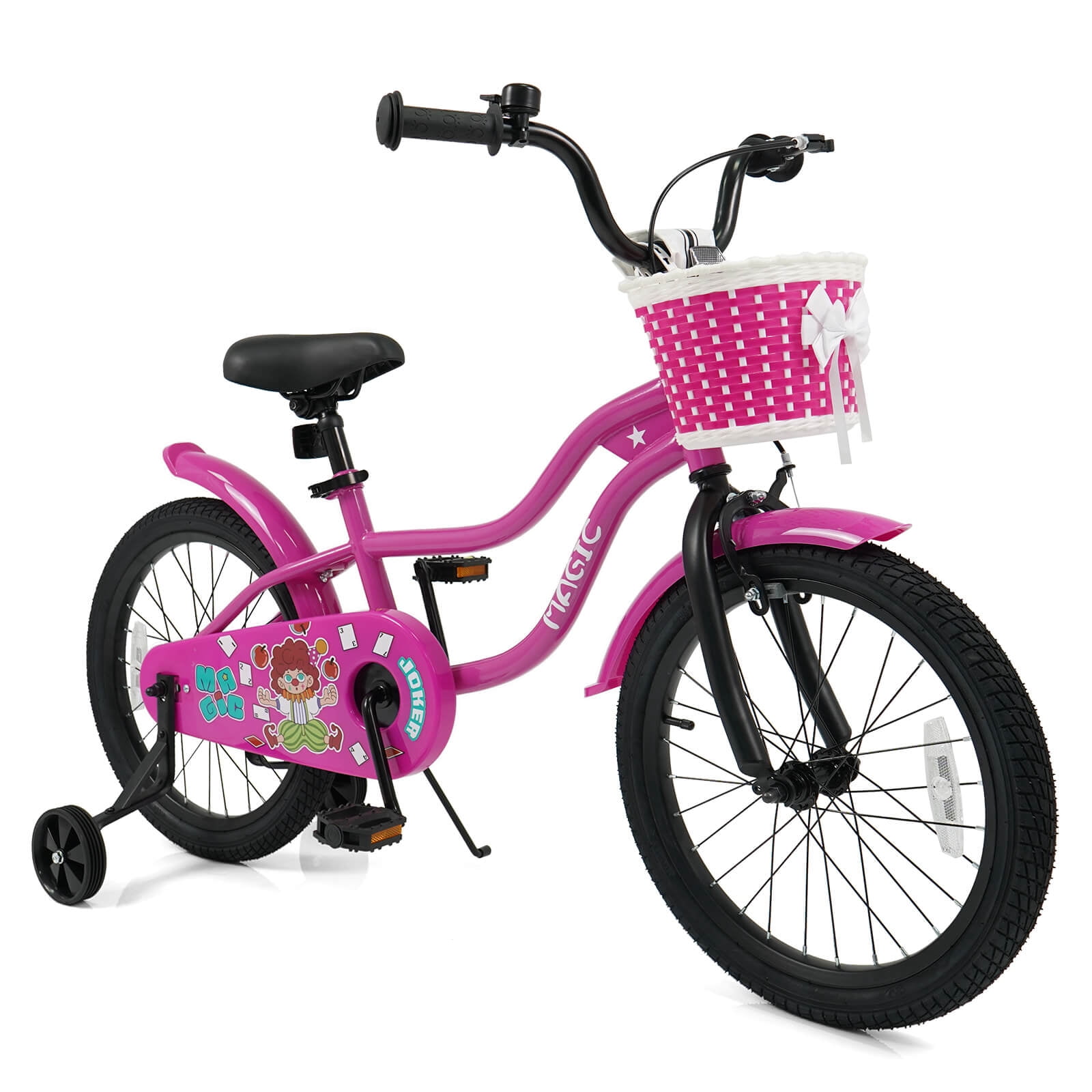 Costway 18" Kids Bicycle. Toddler Balance Bike with Training Wheels Handbrake Coaster Brake Rosy