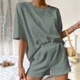 thumbnail image 2 of Yuyuzo Ensembles 2 Pcs pour Femmes 2025 Chandail à Manches Courtes à Col Rond et Shorts Amples Ensembles de Pyjama Survêtement Ensembles Assortis de Détente, 2 of 6