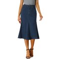 thumbnail image 1 of Unique Bargains Jupe Midi Évasée en Denim Décontractée pour Femme, Bleu Foncé, S, 1 of 7