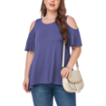 thumbnail image 2 of CHUANK Women‘s Plus Size Cold Shoulder Tunic Top Summer Short Sleeve Blouse, 2 of 7