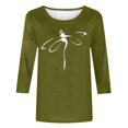 thumbnail image 4 of IROINID Liquidation T-Shirts à Manches Longues pour Femmes Imprimés Blouse Ample Manches 3/4 Col Rond Hauts de Détente, Vert Armée, 4 of 4