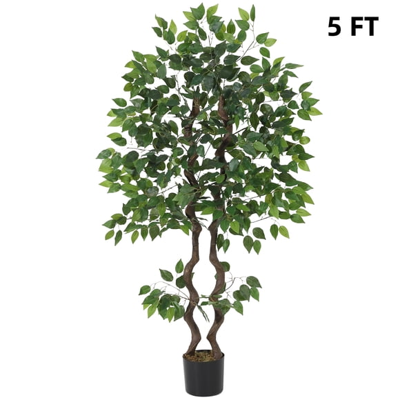 Arbre Artificiel Réaliste de Ficus Banyan de 5 Pieds pour la Maison, le Salon, la Déco de Bureau