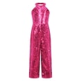 thumbnail image 3 of Xnihocha Combinaison à Sequins Brillants pour Filles, Col Halter, Concours, Costume Formel, Danse, Fête, Bal, Rose Vif 10, 3 of 7