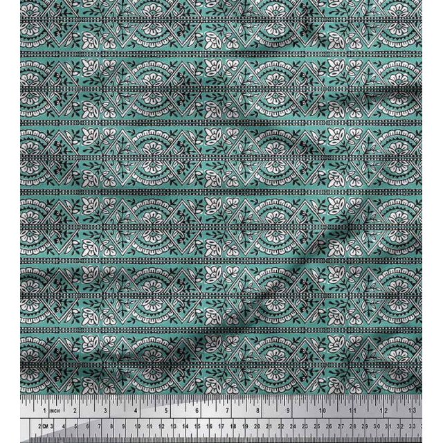 Soimoi Tissu Poly Georgette Rayé, Feuilles & Floral Imprimé au Mètre 42 Pouces de Large