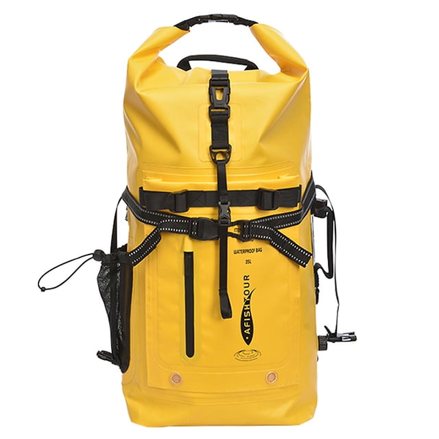 AFISHTOUR Sac à Dos à Roulettes en PVC Imperméable de 35 L pour le Cyclisme, la Moto et les Aventures en Plein Air - Jaune