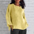 thumbnail image 2 of Tnhcen Chemise Décontractée à Manches 3/4 en Mélange de Coton et Lin pour Femmes, Col Rond, Automne - Grande Taille, Confortable, Tailles P-5TG, 2 of 6
