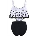 thumbnail image 3 of Women High Waisted Bikini Ruffle Swimsuit Flounce Pom Pom Trim Two Piece Bathing Suit Tassel Black Dots (S, 3 of 5
