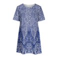thumbnail image 3 of QJUHUNG Midi pour Femmes Été Décontracté Ample Bohème à Imprimé Floral Col Ras du Cou Manches Courtes Longueur Genou Robe Froncée avec Poches, 3 of 5