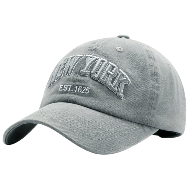 GDREDA Men Hat Vintage Washed Denim Baseball Cap With Embroidered Letters Unisex New York Style Dad Hat Light Gray,One Size