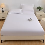 pstuiky Solid Washed Fitted Sheet Set Mattress Pad Protective Cover 78.74X70.86 Inch Fitted Sheet and 29.13X18.89 Inch Pillowcases Soft Polyester Bed Sheet Cover for Twin Double Bed
