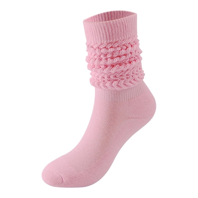 Slouch Socks Women Thigh High Boot Socks Soft Scrunch Socks in a light pink color. Made from a blend of cotton and spandex, these socks feature a scrunched design at the top for a stylish look. The socks are lightweight, soft, and durable, offering comfort for various occasions such as work, casual outings, or weddings. They measure 40cm (15.75 inches) in length and are one size fits most.
