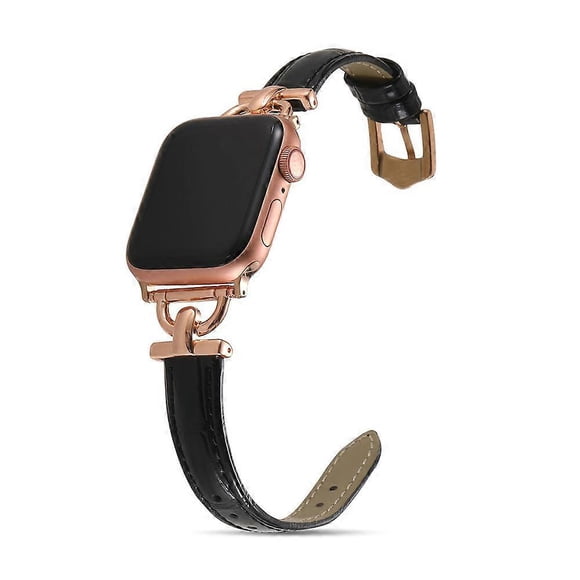 Leather strap compatible with Apple Watch strap 41mm 45mm 49mm, slim genuine leather strap with D-shaped metal clasp for iWatch bands Series 8