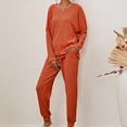 thumbnail image 4 of Mrat Knit Two Piece Outfits for Women Long Sleeve Ribbed Tops Drawstring Pants with Pockets Sweatsuit Set S-2 Orange S, 4 of 7