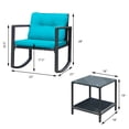 thumbnail image 2 of Gymax 3PCS Rattan Rocking Chair Table Set Patio Furniture Set w/ Blue Cushions, 2 of 10