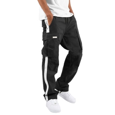 Ketyyh-chn99 Golf Pants For Men Fashion Fall Men's Four Seasons Street Leisure Sports Multi Pocket Waist Lace Up Patchwork Ribbon Standard Woven Cargo Trousers White,XL
