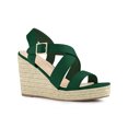 thumbnail image 1 of BLISSFUL STEP Sandales Compensées Espadrilles pour Femmes à Bride Cheville Croisée Vert Émeraude 6, 1 of 7