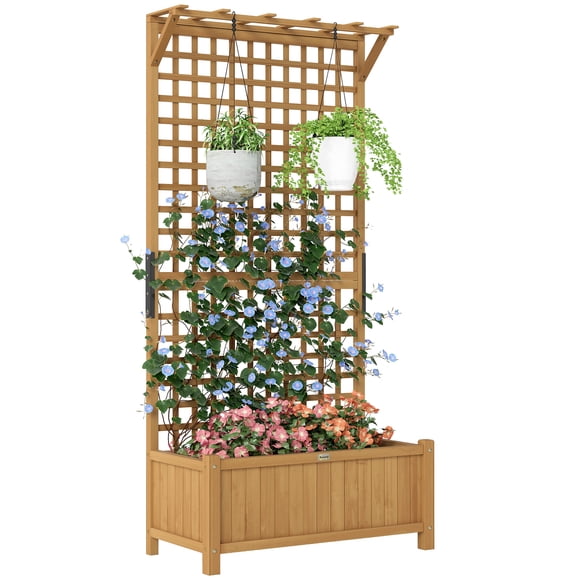 Outsunny jardinière en bois avec treillis écran de confidentialité surélevé lit de jardin jaune