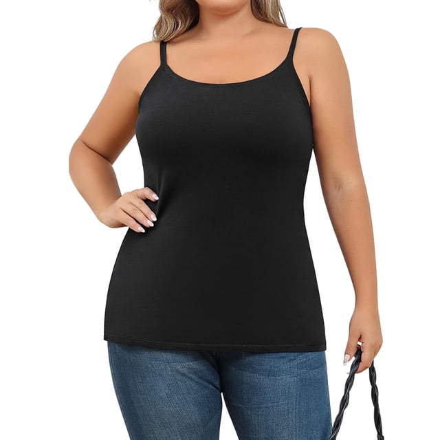 Charmo Camisoles à Soutien-Gorge Intégré en Coton, Bretelles Spaghetti Ajustables, Débardeurs à Encolure Dégagée, Superposition Cami S-5X