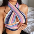 thumbnail image 2 of Fridja Haut Croisé Ajusté en Tricot à Rayures Colorées pour Femme, Sans Manches, à Col Licou, 2 of 8