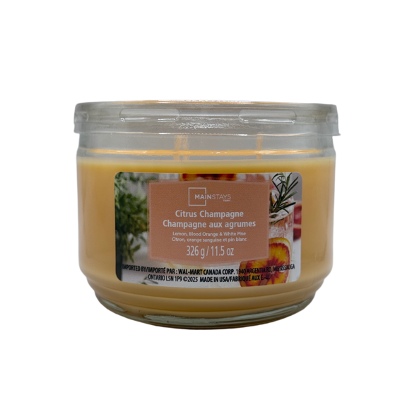 Mainstays Citrus Champagne Scented 3-Wick Glass Jar Candle, 11.5 oz