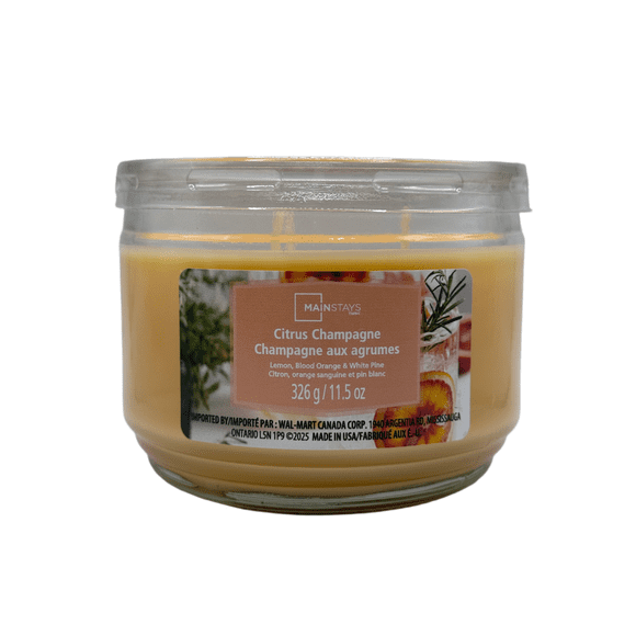Mainstays Citrus Champagne Scented 3-Wick Glass Jar Candle, 11.5 oz