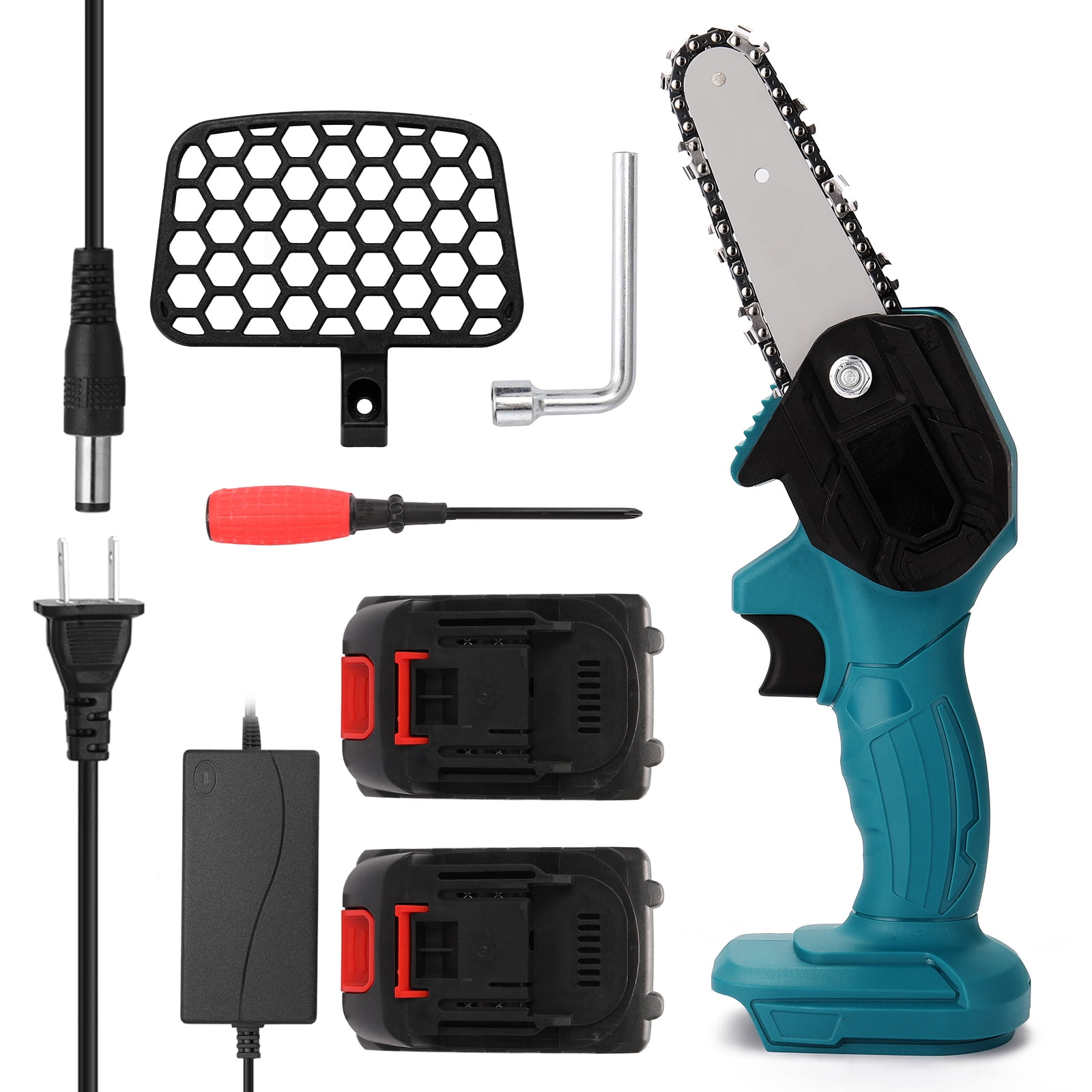 21V Lithium Battery(Two) Portable Electric Pruning Saw Rechargeable Small Electric Saws Woodworking One-handed Electric Saw Garden Logging Mini Brushed Electric Chain Saw