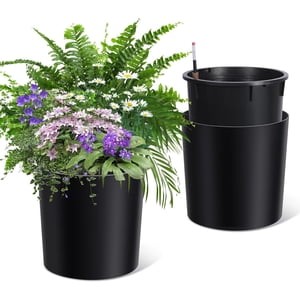 YUSAZENS 19.5 Inch Tall Black Self Watering Planters with Water Level Indicator Large PP Plastic Plant Pots for Garden Patio Indoor Outdoor Plants- 1 Pair