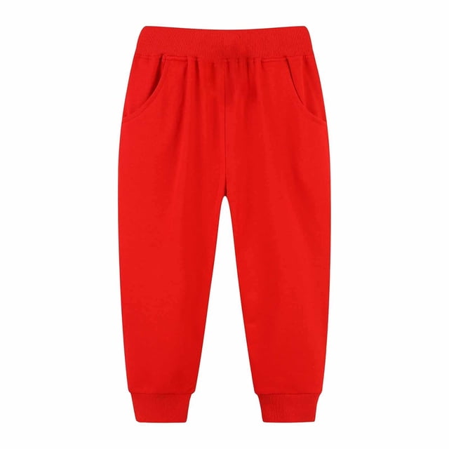 WEIYLL Boys Pants Solid Color Tracksuit With Bunched Feet Mid Sized Hoodie Red size 6-7 Years