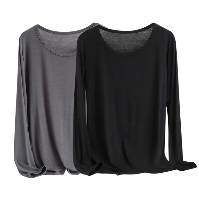 MeetoTime 2 Pieces Long Sleeve Tops for Women Basic Round Neck Soft T-Shirt Plus Size Comfy Tees X-6X