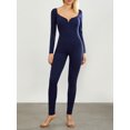 thumbnail image 2 of SUNSIOM Women's Long Sleeve Unitard Jumpsuit Bodycon Front Ruched Deep V Neck Stretchy Long Romper Clubwear for Spring Fall, 2 of 6