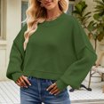 thumbnail image 2 of Timegard Womens Sweaters Cropped Crewneck Long Sleeve Drop Shoulder Pullover Fall Loose Knitted Tops, 2 of 9
