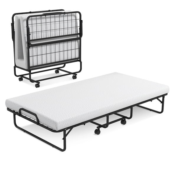 Costway Lit Pliable Robuste en Métal Lit d'Appoint Lit de Jour avec Matelas en Mousse Mémoire de 4 Pouces