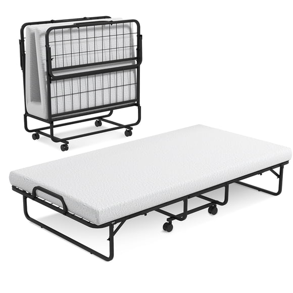 Costway Lit Pliable Robuste en Métal Lit d'Appoint Lit de Jour avec Matelas en Mousse Mémoire de 4 Pouces