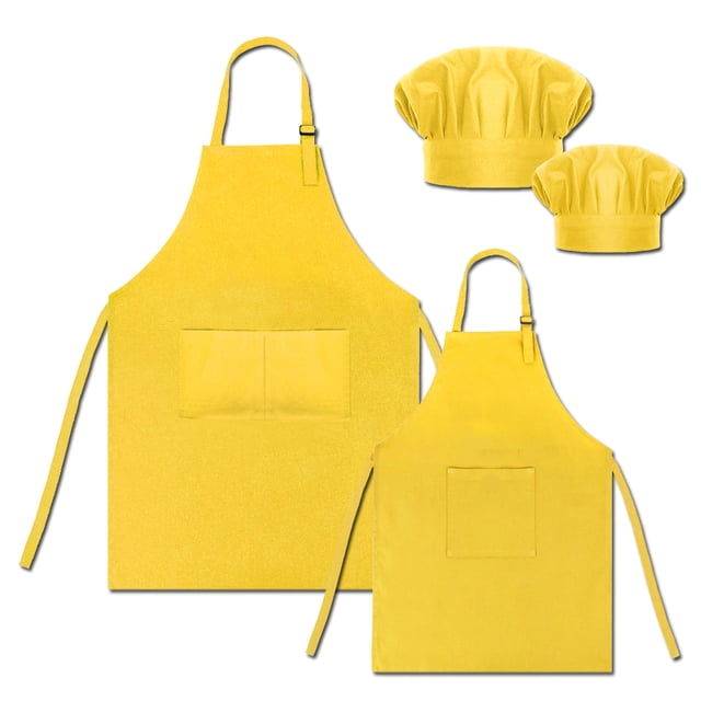 TOPTIE Tabliers de Cuisine en Toile de Coton pour Enfants et Parents et Ensemble de Toque de Chef