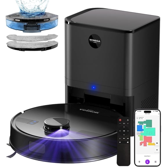 MONSGA Robot Vacuum and Mop – 5000Pa Suction, Self-Emptying 3.5L 60-Day Capacity, Lidar Navigation, Home Mapping, Wi-Fi/App/Alexa, 180min Runtime – Robot Vacuum for Pet Hair, Hard Floors & Carpets
