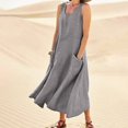 thumbnail image 2 of CHOK Robe Décontractée en Lin et Coton Uni à Encolure en U pour Femmes Sans Manches 2024 Robe Débardeur avec Poches Bleu 4TG, 2 of 6