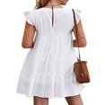 thumbnail image 3 of Femmes Casual Manches Volants Robes Été Couleur Unie Robe de Plage Mignonne Swing en Vrac Mini Robe Plissée, 3 of 5