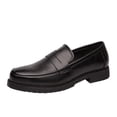 thumbnail image 1 of Mens Loafers British Style Solid Color Simplicity Hollow Out Apron Toe Slip on Breathable Comfortable Soft Sole Trendy Retro Business Wedding Formal Fashion Casual Leather Shoes Black, 1 of 6