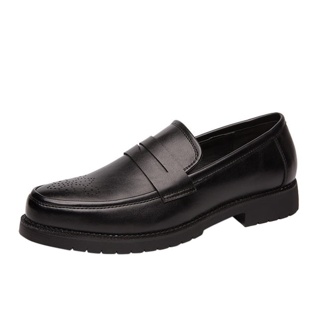 Mens Loafers British Style Solid Color Simplicity Hollow Out Apron Toe Slip on Breathable Comfortable Soft Sole Trendy Retro Business Wedding Formal Fashion Casual Leather Shoes Black