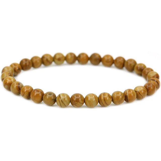Bracelet Extensible en Perles Rondes de 6 mm en Pierre Précieuse Grain de Bois Mat Naturel 7 Pouces Unisexe