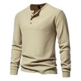 thumbnail image 2 of Yuyuzo Men Basic Tops Long Sleeve 1/4 Button Notch V Neck Cozy Fall Casual Shirts Blouse Solid Color, 2 of 5
