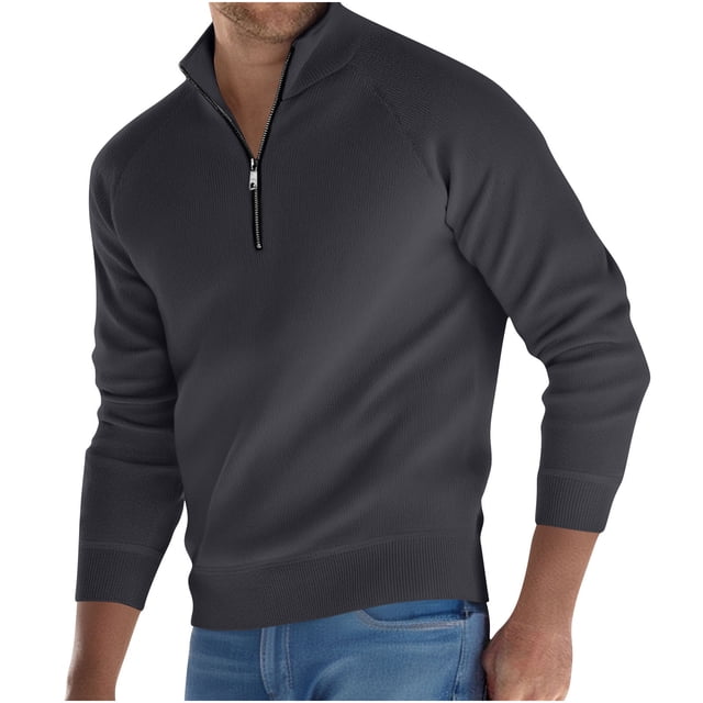 Sweaters for Men Standing Collar Half Zipper Elasticity Knit Base Long Sleeve