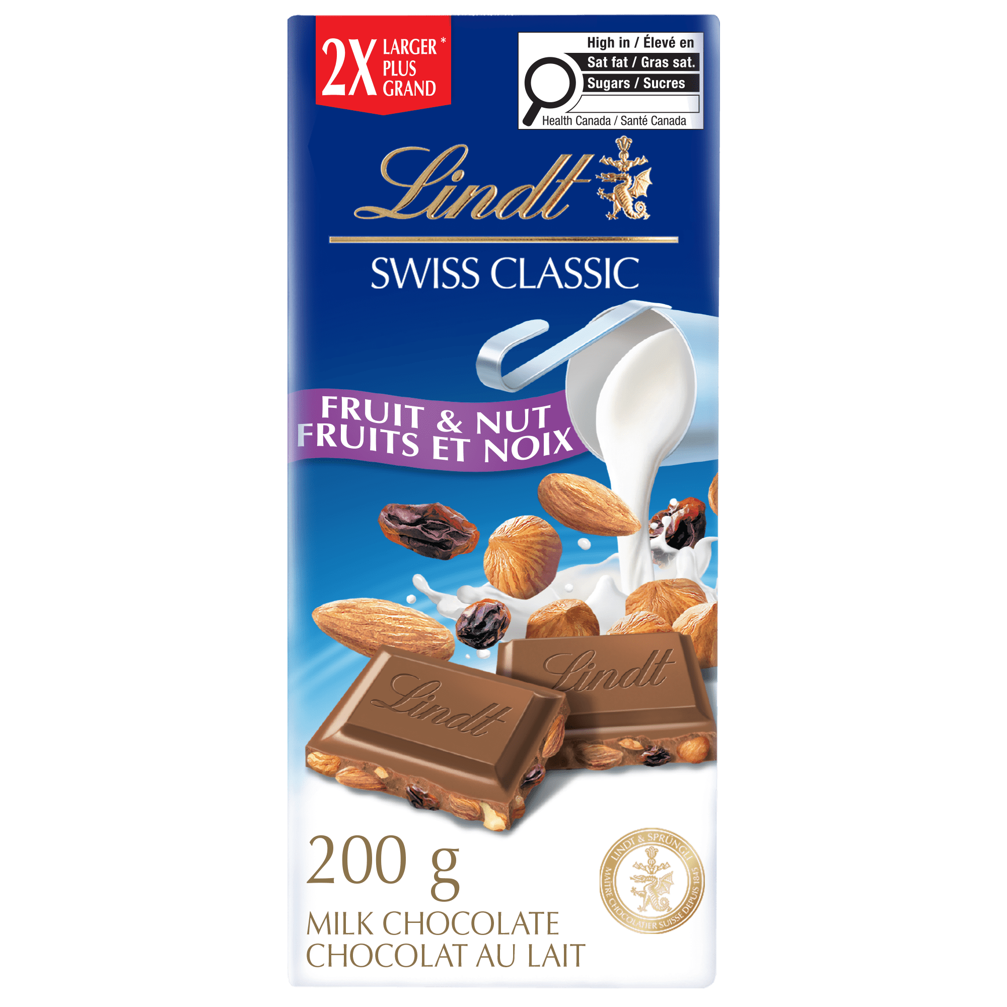 Lindt SWISS CLASSIC Fruit & Nut Milk Chocolate Bar, 200g