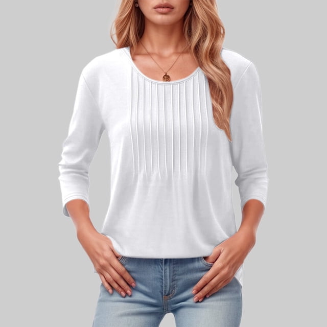 Huaizzzy Haut à Manches Longues pour Femme, Mode Décontractée, Plissé, Col Rond Bas, Hauts Athlétiques à Manches Courtes pour Femmes, Grands T-Shirts pour Femmes, T-Shirts Unis pour Femmes, Haut d'Entraînement pour Femme, Chemises à Manches Longues pour Femmes