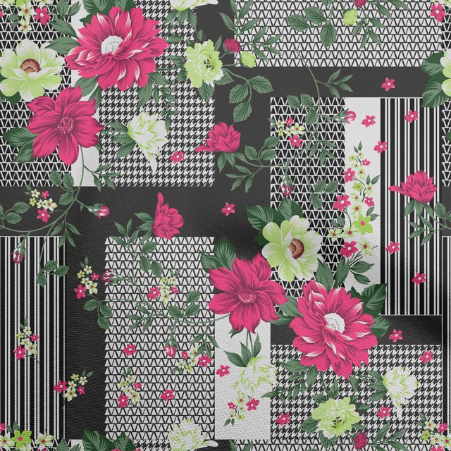 oneOone Cotton Poplin Pink Fabric Asian Floral With Geometrical Texture Sewing Craft Projects Fabric Prints By Yard 42 Inch Wide