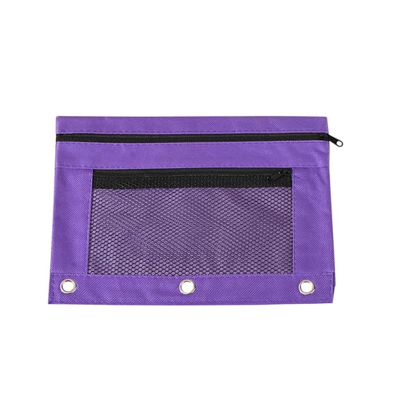 Purple Three Hole Binder Pencil Case Double Layer Mesh Zipper Pen Pouch For 3 Ring Binder Notebook Organizer School Office Supplies Durable Cloth Material Dimensions 9.84 X 7.48 Inches 0.1