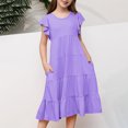 thumbnail image 2 of Milgrthf Robes Filles Enfants Été Robe à Manches à Volants à Double Couche 6-12 Ans Violet, 2 of 8